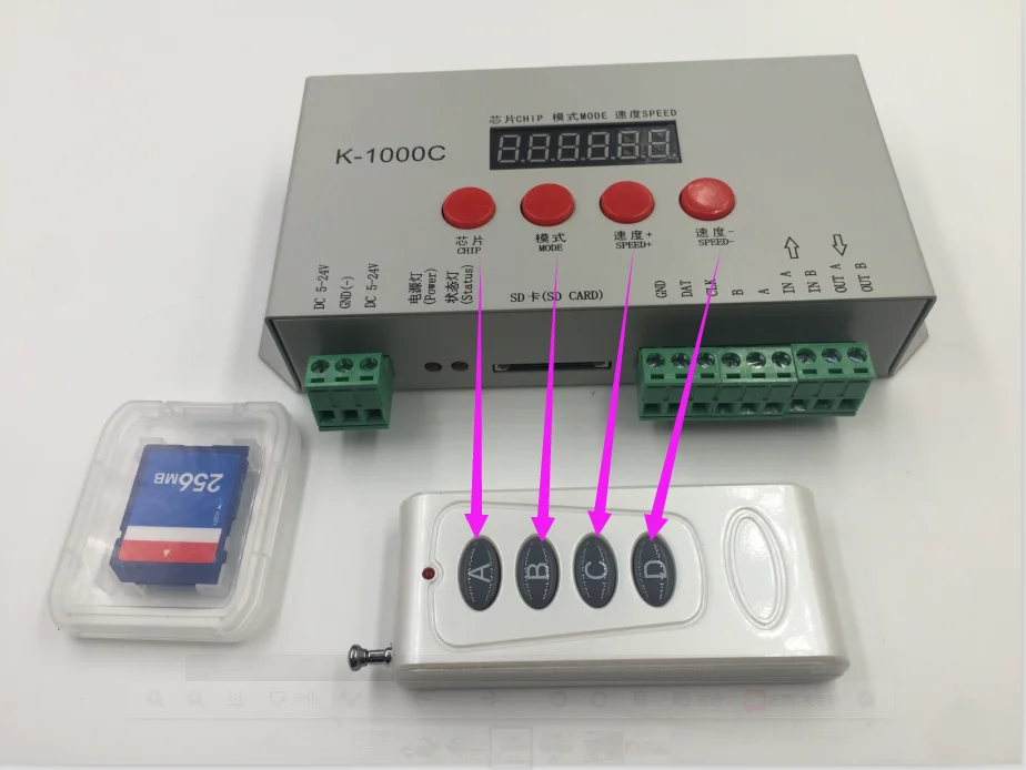 ADS K-000C LED Pixel Controller DMX/SPI Control 512/1350 Pixels PWM SD Card Programmable ROHS Certified Lighting Plastic 2-Year