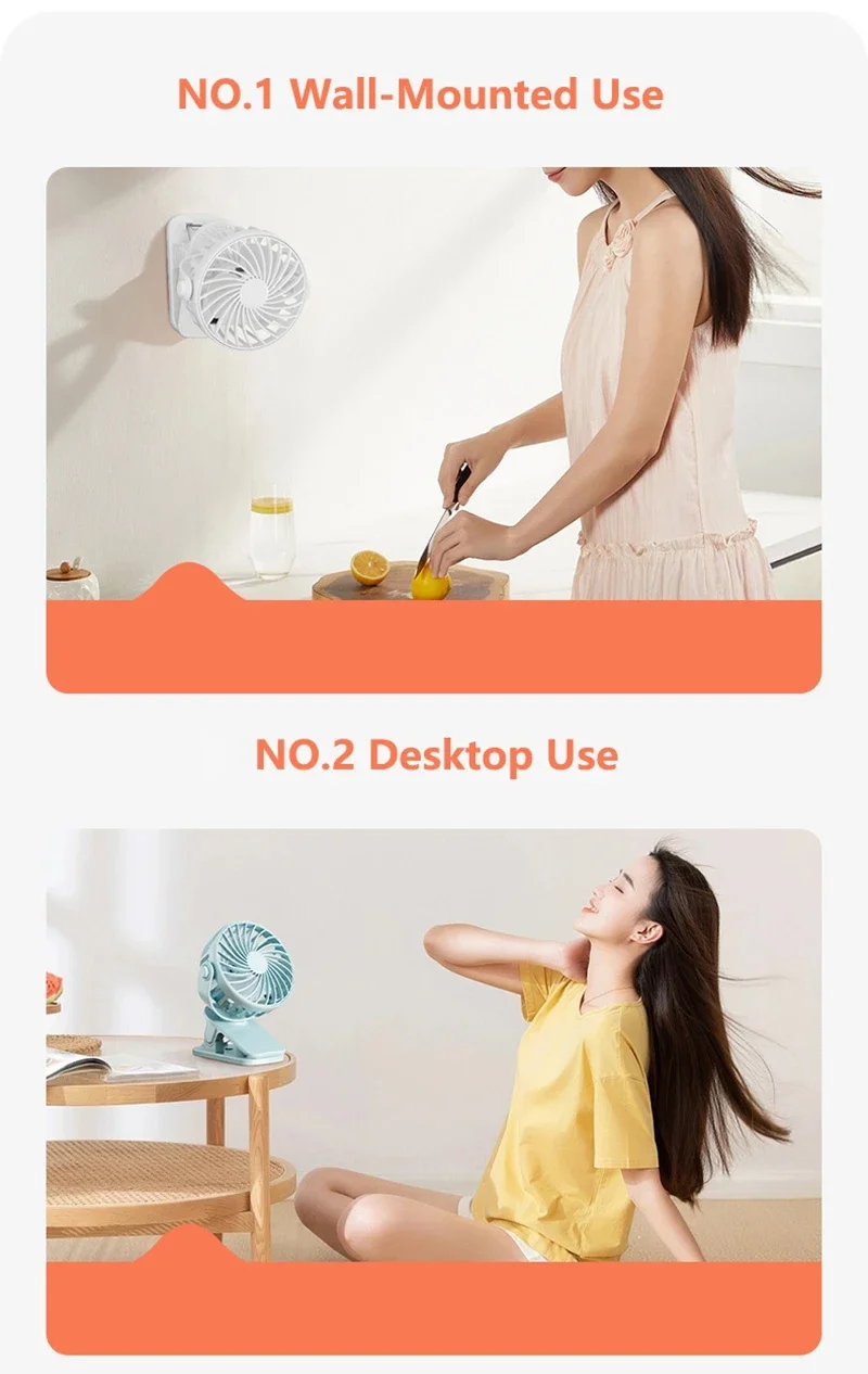 Portable Mini Cooler Fan 720°Rotatable Clip Fan Built In Night Lamp USB Rechargeable Personal Fan For Outdoor Camping Ventilador