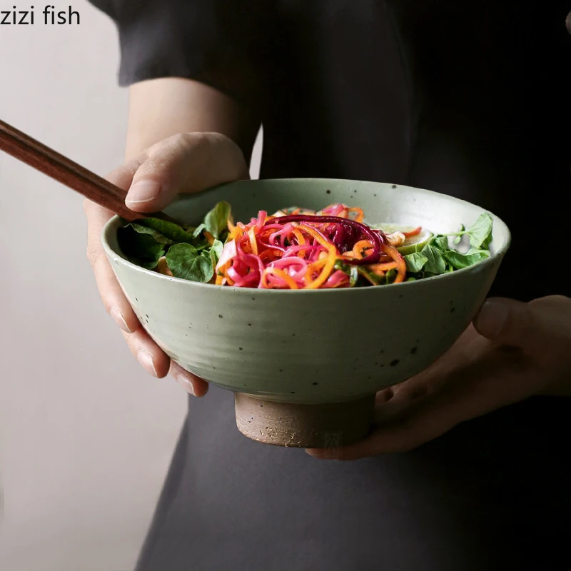 Vintage Kiln Changes Coarse Pottery Bowl High Footed Soup Bowl Ramen Bowl Salad Bowls Dessert Bowls Molecular Cuisine Tableware