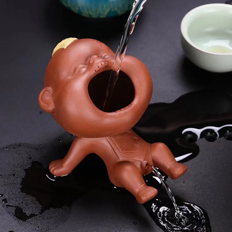 Cute Purple Sand Urine Boy Tea Pet Household Can Raise Tea Table Ornaments Fun Peeing Tea Pet Set Accessories