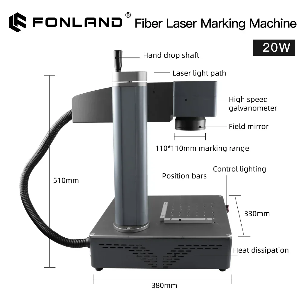 Fonland 20W 30W 50W Macchina per incisione laser a fibra per stampante CNC veloce per marcatura logo che funziona con gioielli in plastica e metallo