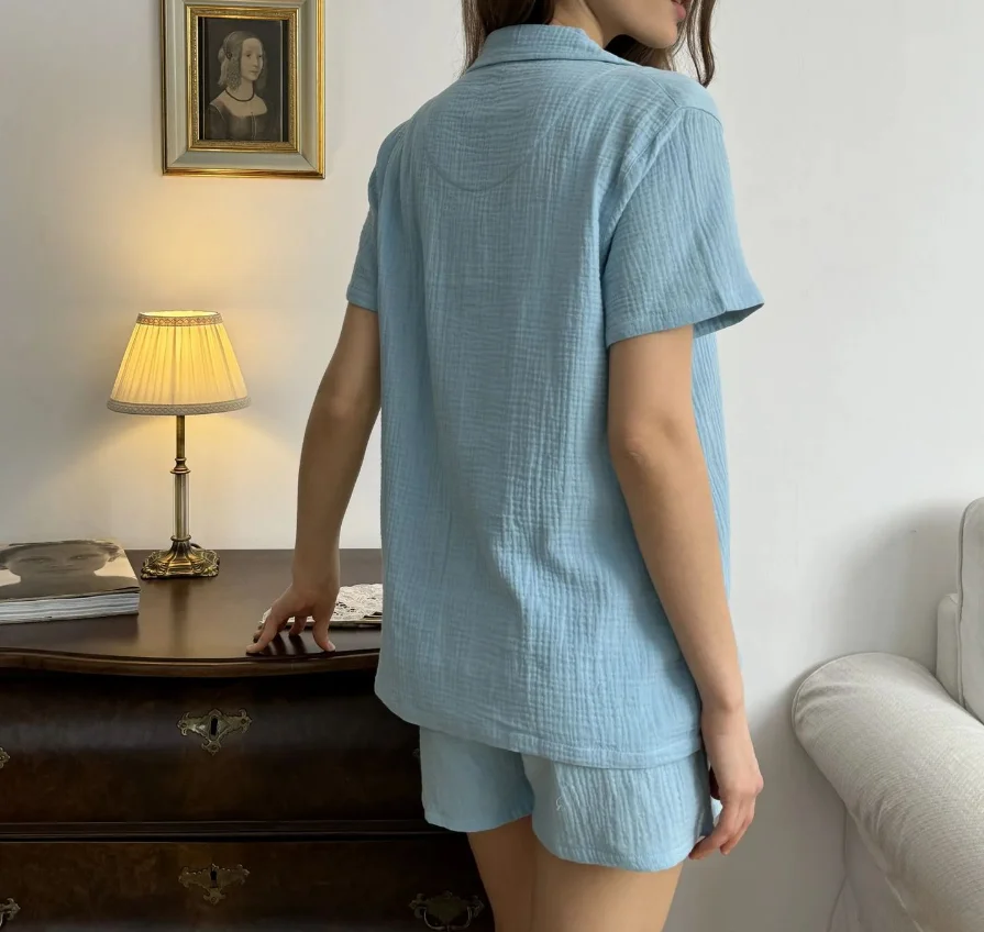 Two Piece Set Women Outfit 2026 Spring Summer New Solid Color Turn-Down Collar Short Sleeve Shirt & Casual Daily Shorts Set