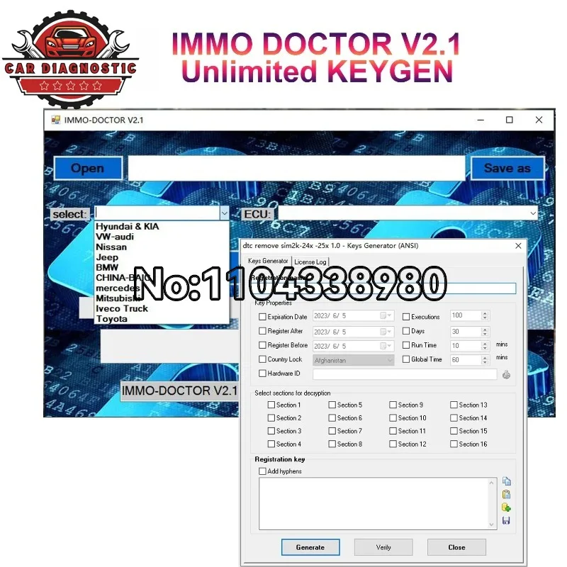 Hot IMMO DOCTOR V2.1 With Unlimited KEYGEN Immo-Off MULTI BRAND Immo Delete Software for ME17 MH72 MH83 MH82 MEG17 MED17 EDC17