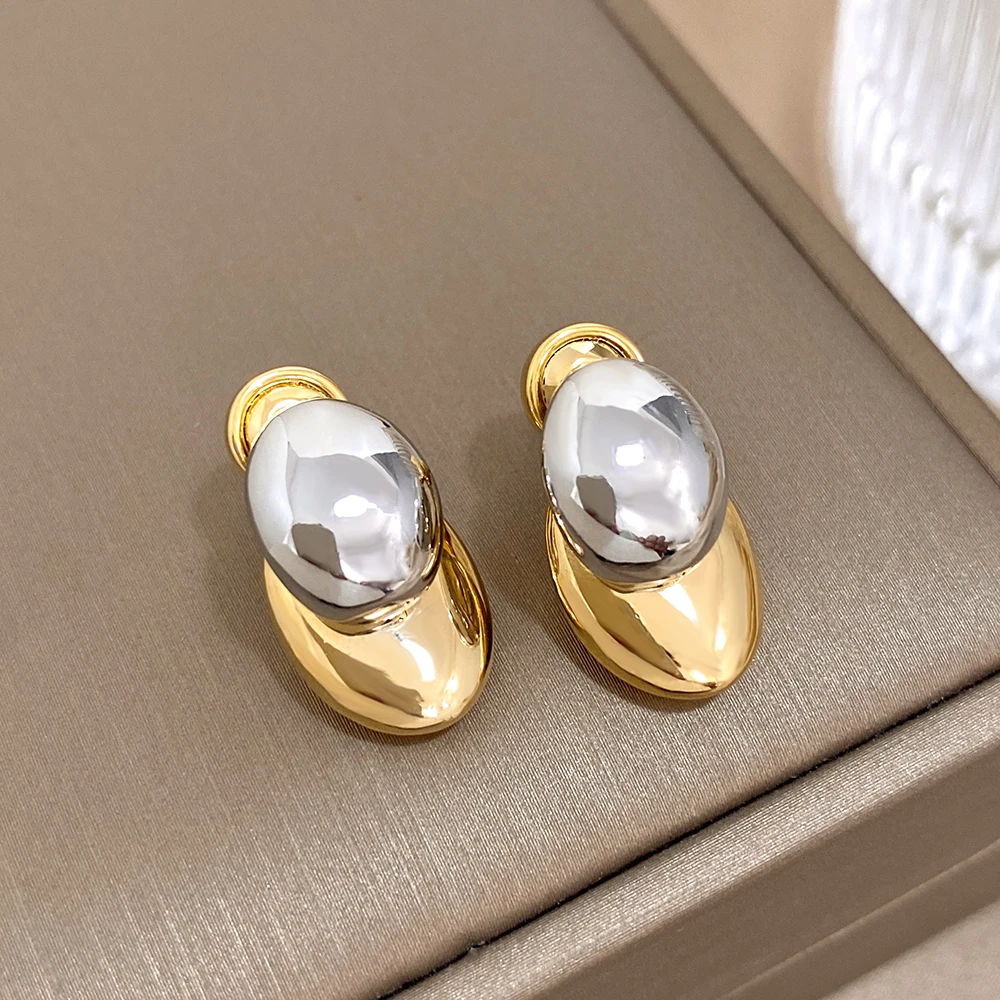 DODOHAO Trendy Personality Gold Silver Color Oval  Metal Back Hanging Drop Earrings for Women Unique Design Geometric Earring