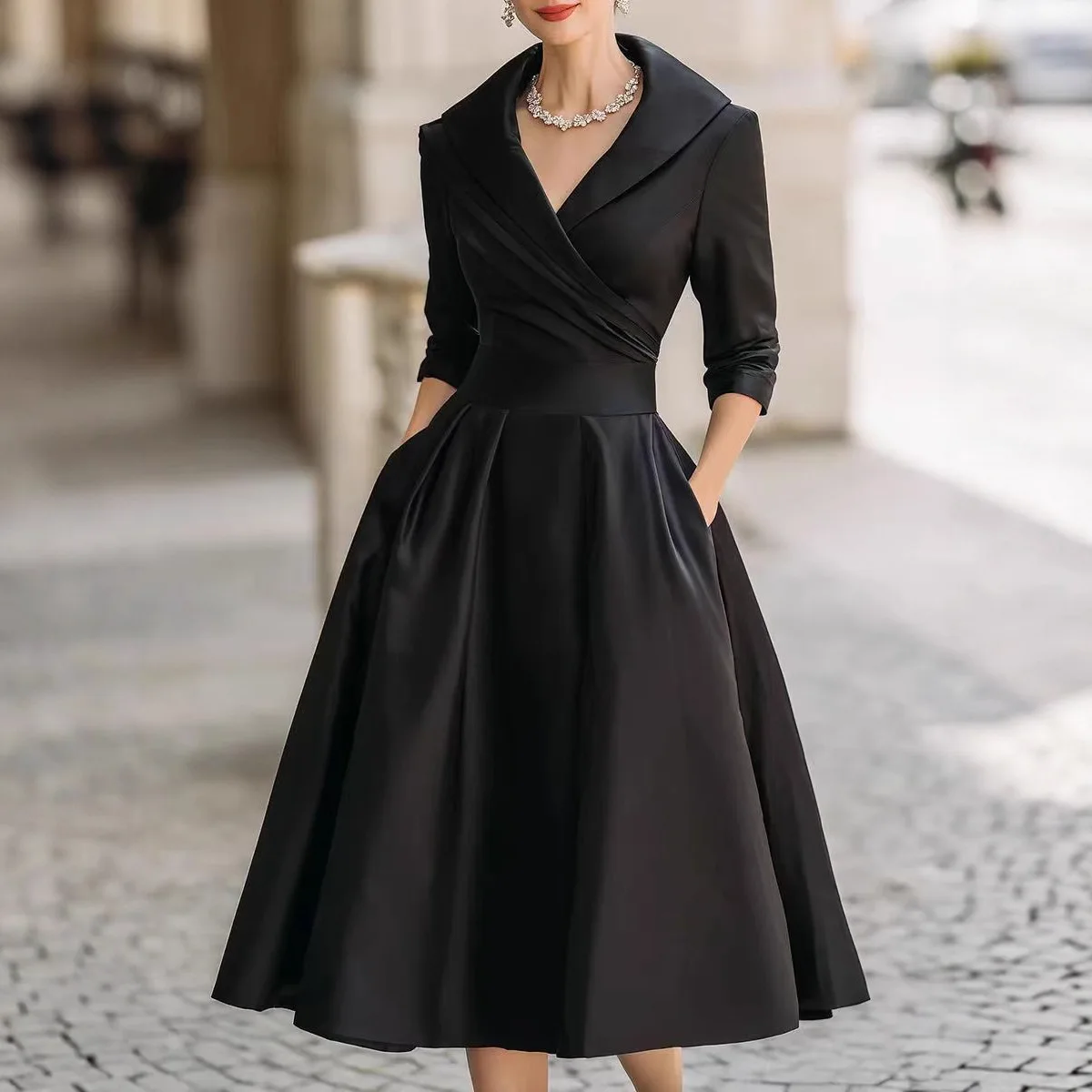 New Style V-neck Waist-hugging Makes You Look Slim And Elegant Long Sleeves Maxi Prom Dresses For Women Women's Fashion Dress