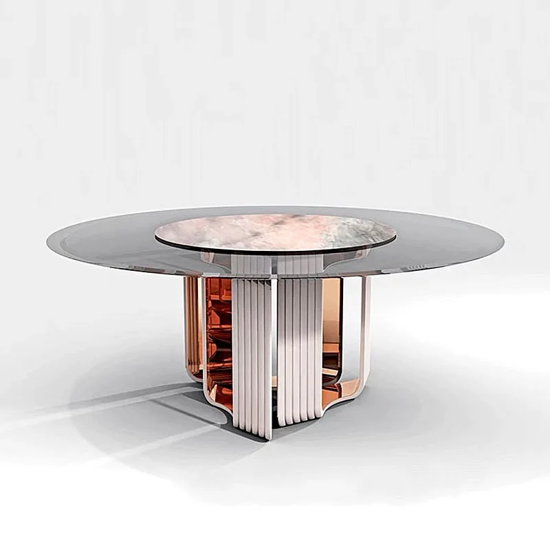Designer modern high-end villa living room home decoration rotatable matte leather dining table