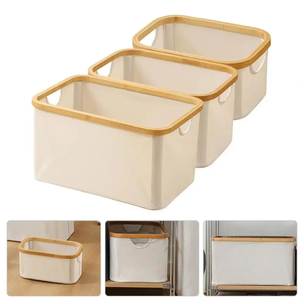 Collapsible Laundry Storage Basket Rectangle Thickened Fabric Storage Bins Waterproof Bamboo Handles Small Laundry Hamper