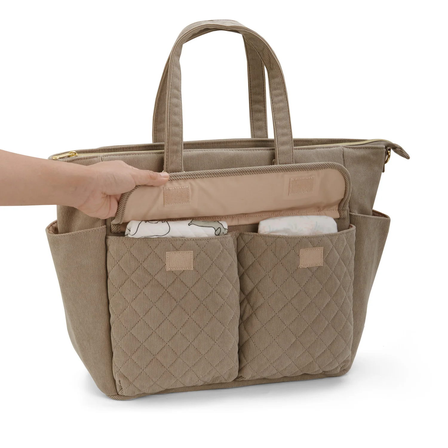 Sunveno Diaper Bag Tote with Changing Mat, Large Capacity Baby Bag for Newborn Mom, Quilted Maternity Bag for Travel 36X33cm