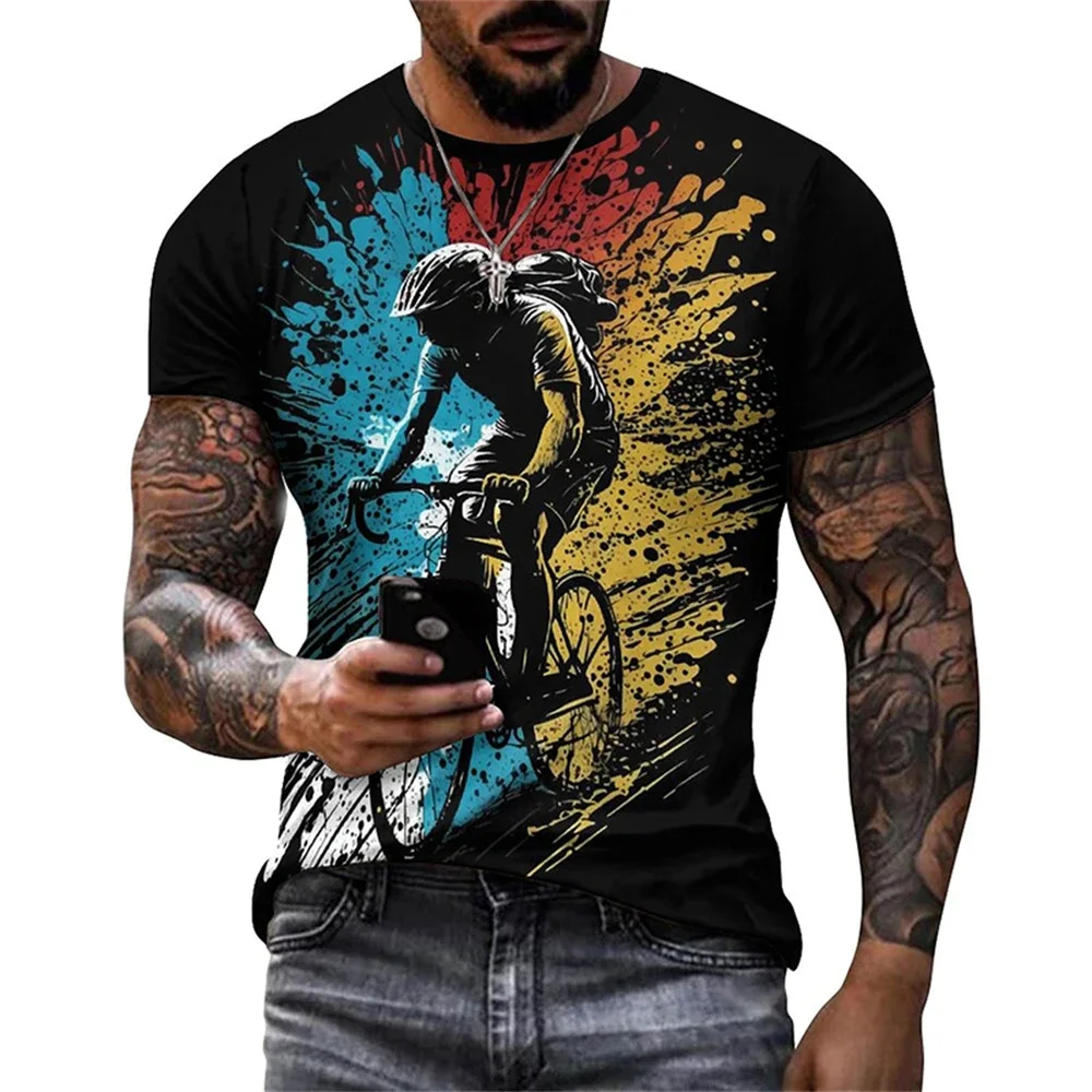 

Summer Popular New Graffiti Design Mountain Bike 3D Printed Men's T-shirt Large Size Loose Club Casual Street Breathable Top 6XL
