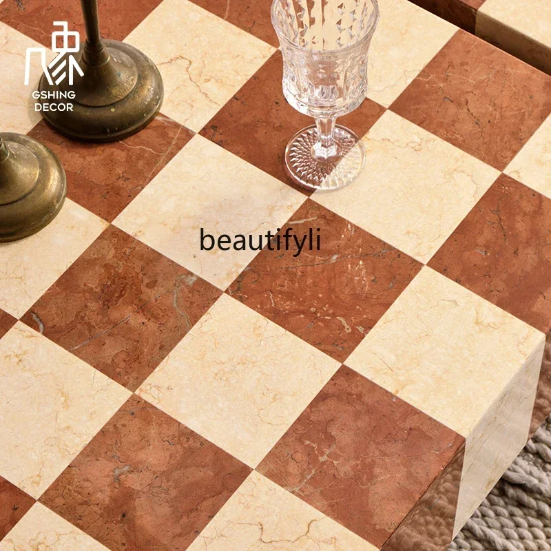 

Chess parquet natural marble coffee table combination coffee table07