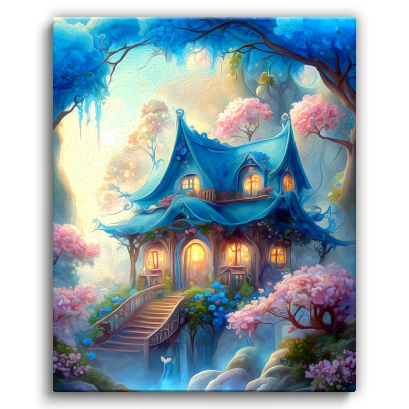 

SDOYUNO Diy Oil Painting By Numbers Coloring By Numbers Blue House Landscape Handicraft Handiwork Art Wall Decoration For Home