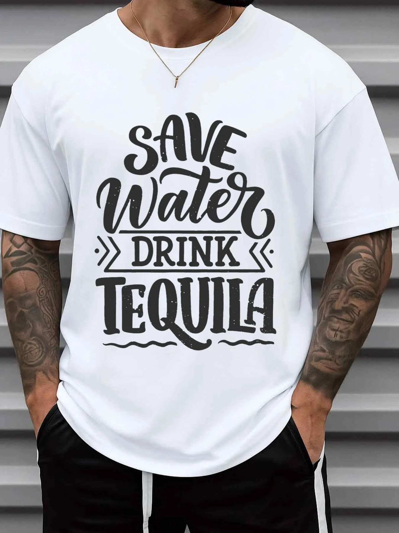Save Water, Drink Tequila, Fun and Humorous Pure T-Shirt, Men's Pure White All-Season Cool T-Shirt, Funny T-Shirt, Unique Design T-Shirt, Summer Printed Casual Sportswear, Wife Y2K Christmas Gift