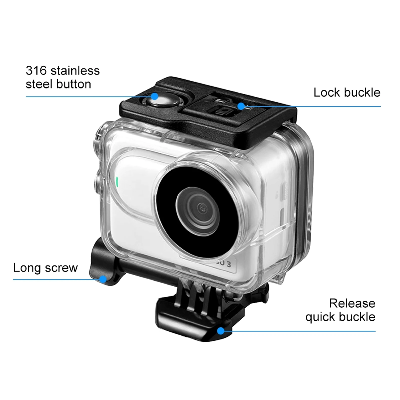 Waterproof Camera Diving Case, Underwater Shooting Acessórios, Fit para Insta360 GO 3, 60m