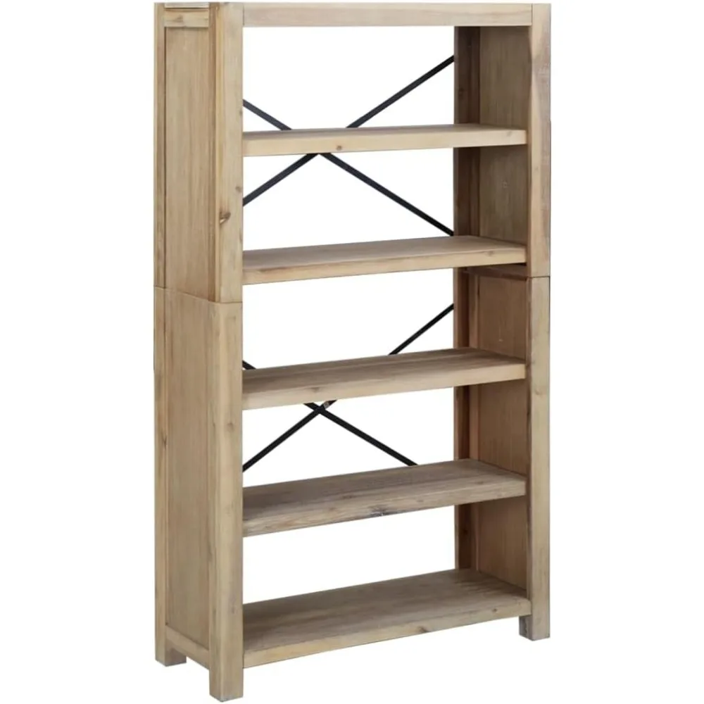 Librería de 5 niveles de madera maciza para dijes del hogar, libros de exhibición y decoración, solución de organización de 31,5 x 11,8 x 55,1