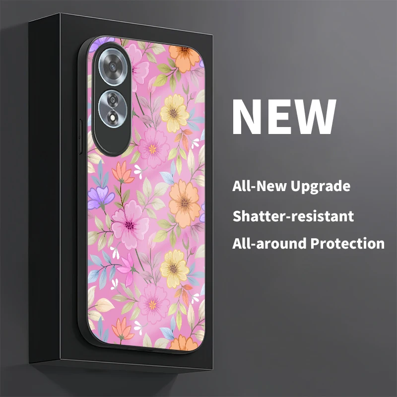 سيليكون زجاج جراب هاتف ل ممن لهم A73 5G A72 A58 A60 4G A54 A53S A53 A57S A57 A55 A54S الزهور يترك نمط غطاء مقاوم للصدمات