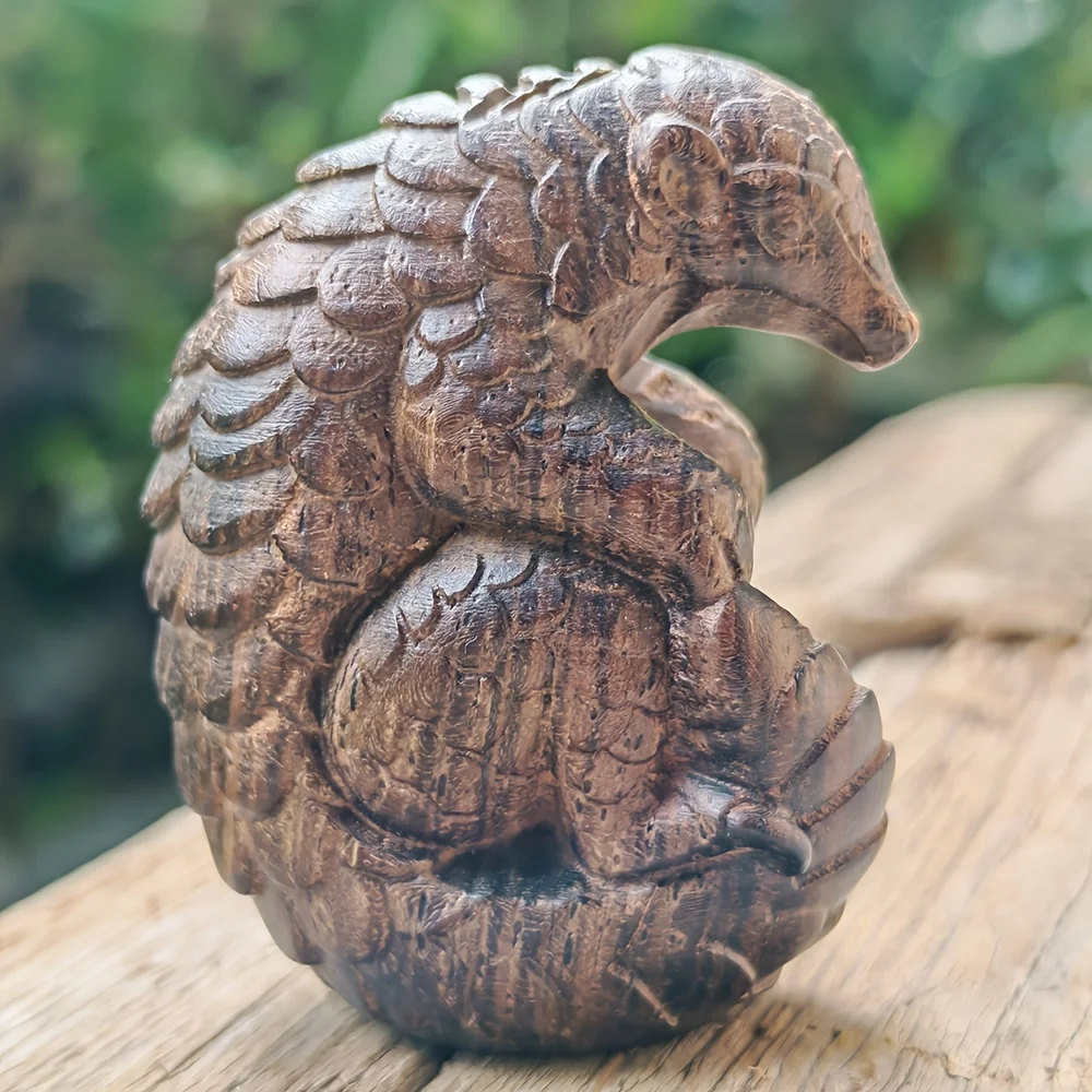 1.8 Inch Wood Carved Pangolin Ornament, Animal Style, Simple Style, Suitable for Living Room, Home Decoration, Halloween Decorations, Indoor Decorations, Men's Gifts, Fireplace, Housewarming Gifts