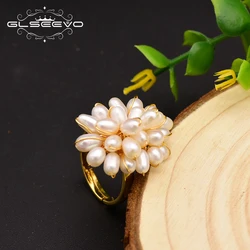 GLSEEVO 925 Sterling Silver Natural Fresh Water White Pearl Heart Shape Ring For Women Wedding Fine Handmade Jewelry  GR0235