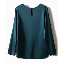 Korean fashion simple long sleeved acetate satin T-shirt,Spring casual artificial silk shirt plus size Autumn vintage tops 6XL