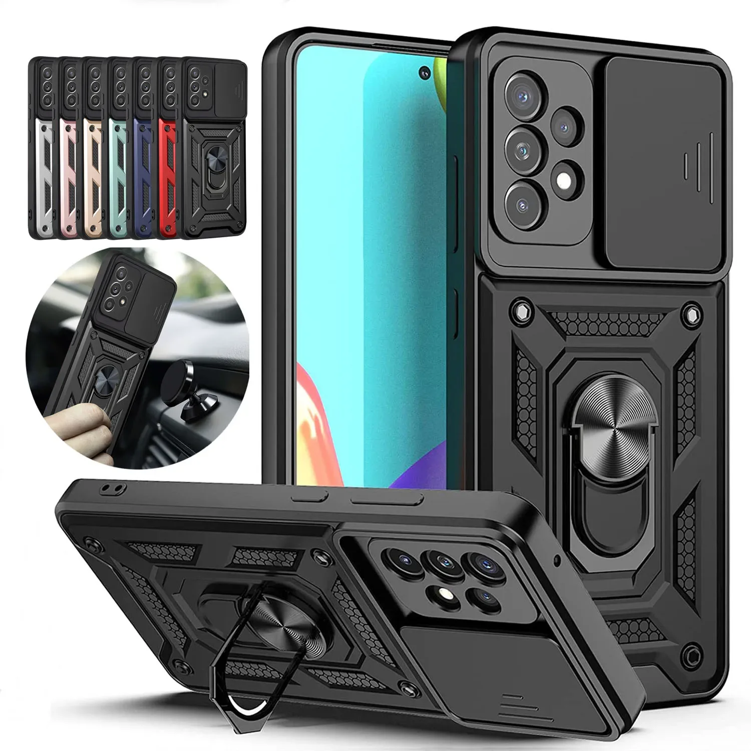 Camera Lens Military Grade Armor Case For Samsung Galaxy S24 S23 S22 Ultra Plus S21 Note 20 FE Phone Holder Ring Stand Cover