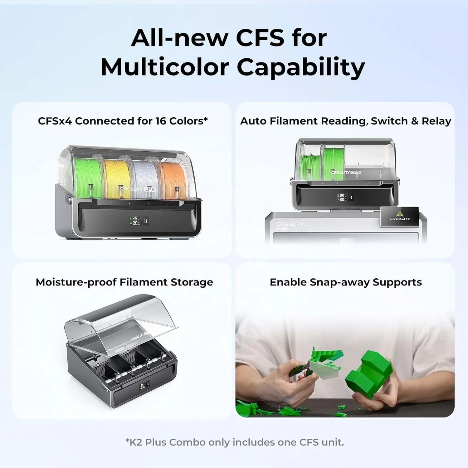 Picture 6: K2 Plus Combo 3D Printer Multi Color Printing with New CFS Max 600mm/s Printing Speed Full-auto Leveling 3D Printer