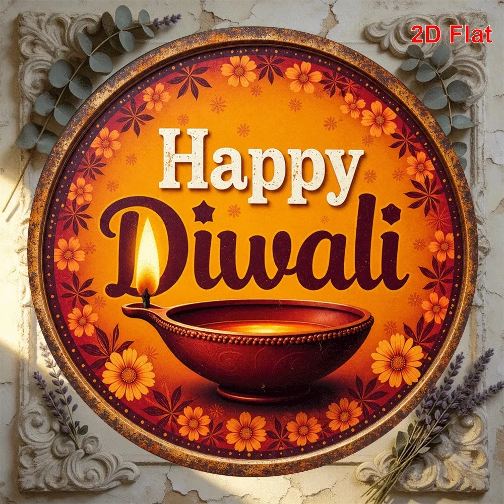 CIFBUY Retro Happy Diwali Aluminum Wall Art Waterproof Wearproof Home Bar Garage Room Yard Decor Gift
