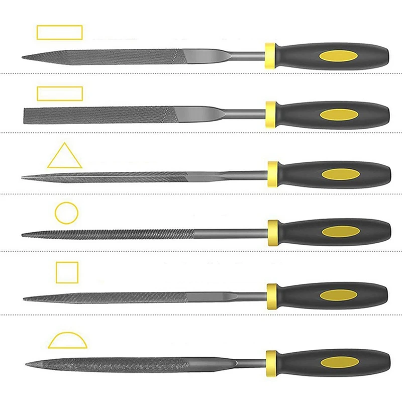 Ferramenta de aço metálico com arquivo plano, arquivo semi-circular, arquivo circular, arquivo triangular, arquivo de agulha, 19pcs