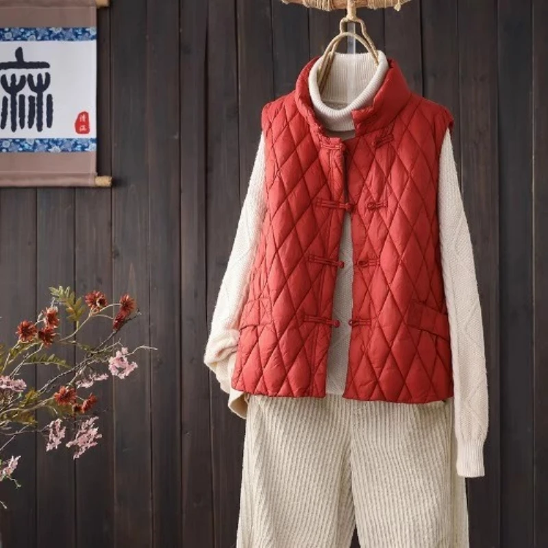 ضوء أسفل القطن وسادة مبطنة سترة المرأة الخريف الشتاء النمط الوطني الصيني مشبك الوقوف طوق شال المعينية القطن معاطف