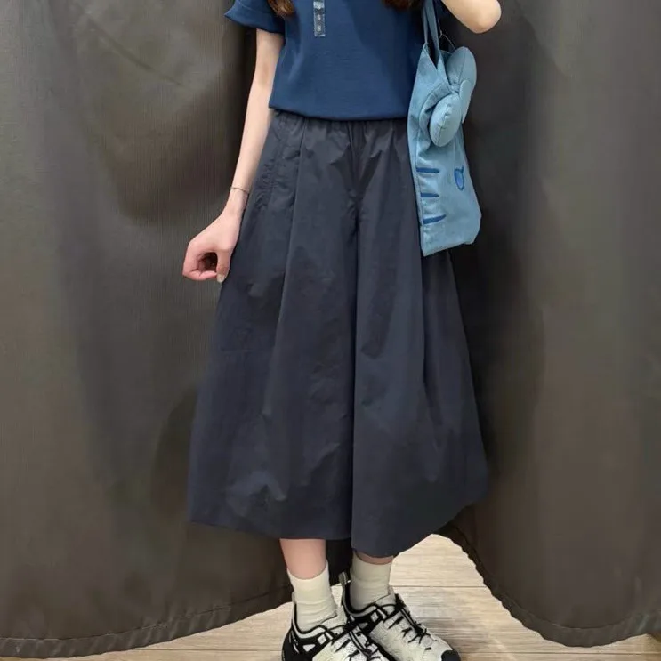 Women's Casual Wide Leg Pants Loose Elastic Waist Versatile Slimming Summer New Style Pure Color Natural Waist Other Material