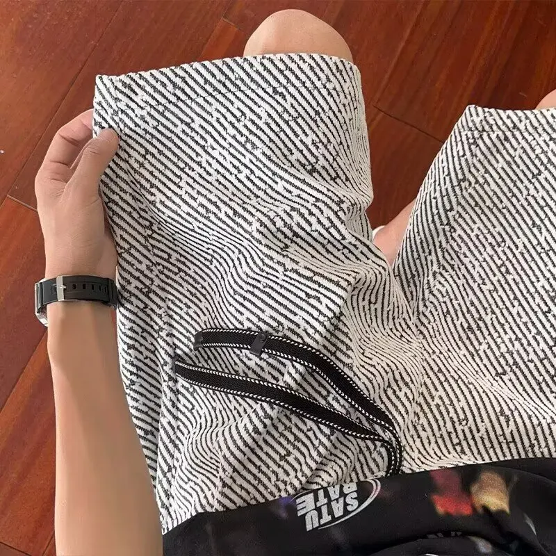 

Летние повседневные свободные мужские брюки с зебровым принтом, молодежные модные брюки прямого кроя со средней талией для подростков