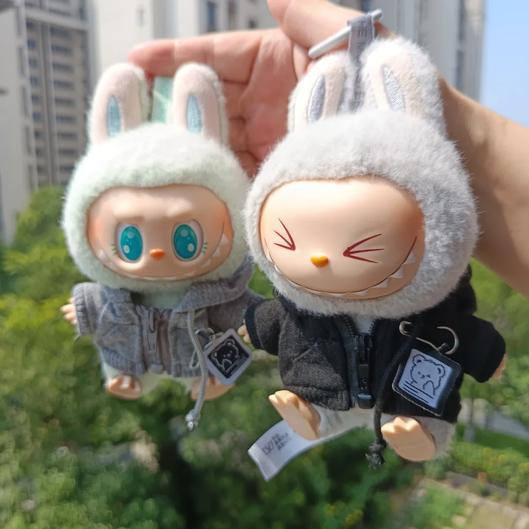 

15/17Cm LABUBU Clothes For Labubu Dolls Sitting Party 1St 2Nd 3Rd Gen Cool Hooded Bear Sweatshirt Apparel Accessories