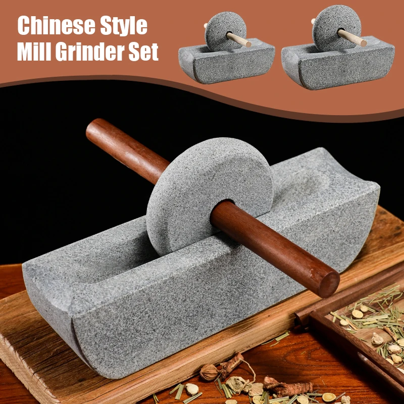 

Home Chinese Style Mill Grinder Set Crusher Roller Tea Tray Seasoning Mills Traditional Chinese Medicine Grinding Machine Decor
