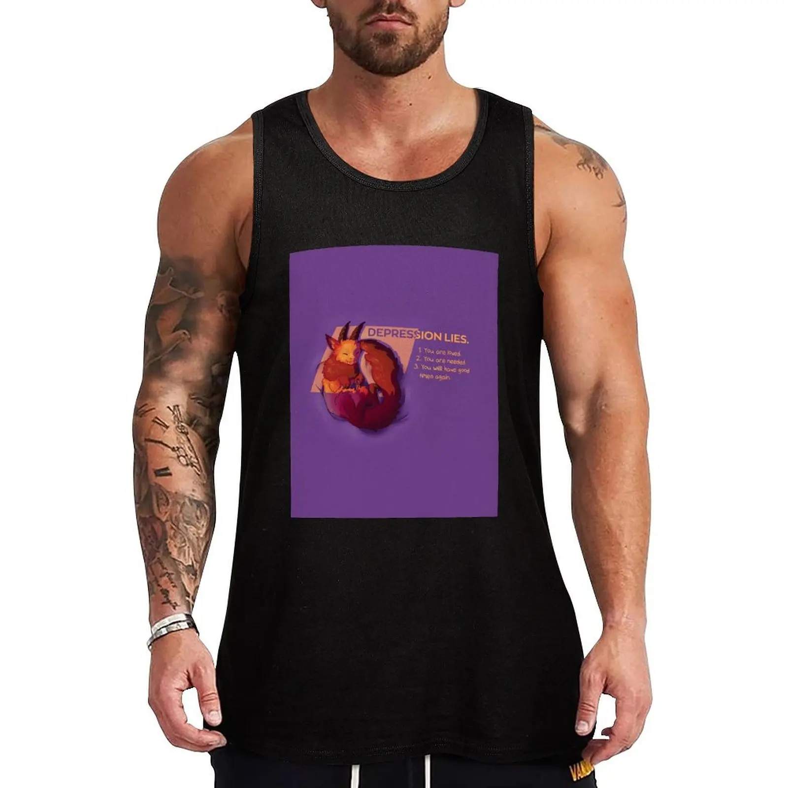 

DEPRESSION LIES Snuggly Gargoyle Tank Top muscle t-shirt gym accessories men sleeveless jackets Gym T-shirts for men