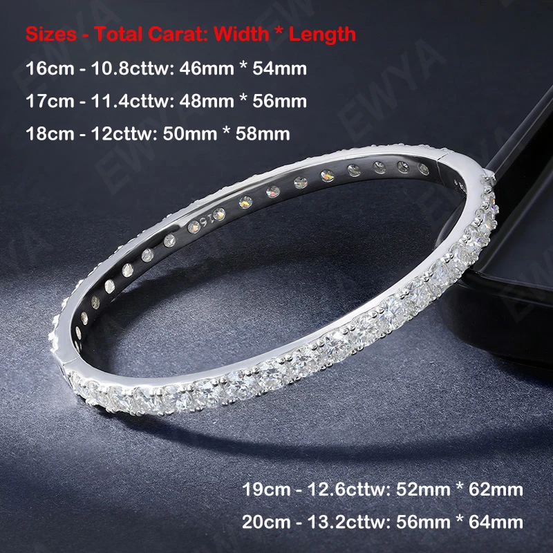 EWYA Sparkling D Color 3/4mm Full Moissanite Tennis Bracelet Bangle For Women 925 Silver Plated 18K Diamond Link Chain Bracelets