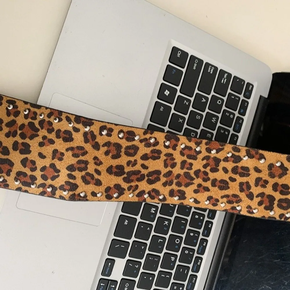 New PU Leather Leopard Print Belt Retro Casual Wide Belt Metal Pin Buckle Waist Strap Women