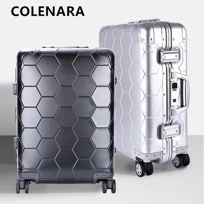 COLENARA New Suitcase All-aluminum Magnesium Alloy Boarding Box Men's Business Trolley Case 20-inch Universal Wheel Luggage