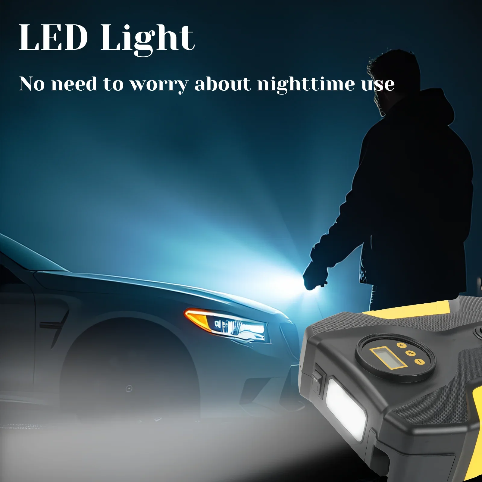 12V Car Tire Inflator with Digital Display, Preset Pressure Shutoff, Compact Portable Air Pump for Vehicles