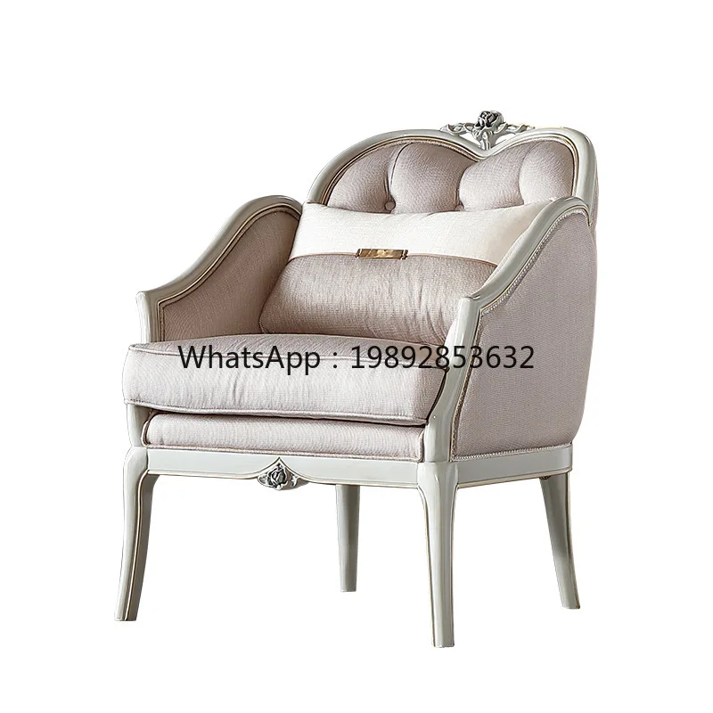 LYY French Light Luxury Living Room Solid Wood Fabric Leisure Chair European Style Single Sofa Round Table Meeting Chair