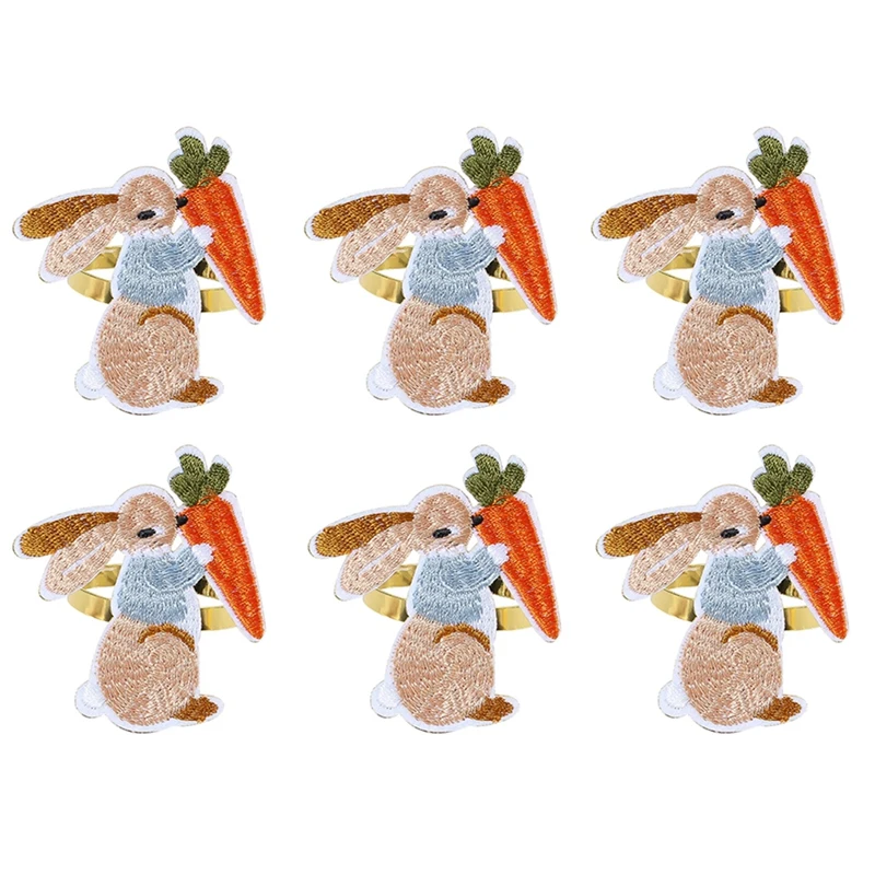 

6PCS Easter Napkin Rings, Easter Designed With Bunny ,Holiday Napkin Holders For Dining Easter Party Of Table Setting