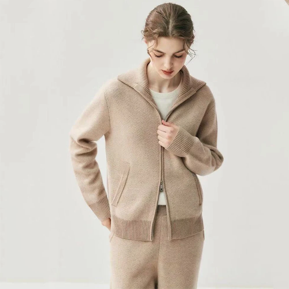 

Комплект женских свитеров Jxwatcher: роскошный кардиган из 100% кашемира и брюки с широкими штанинами, комплект из двух предметов, коллекция Весна-Осень 2026, теплый и плотный наряд