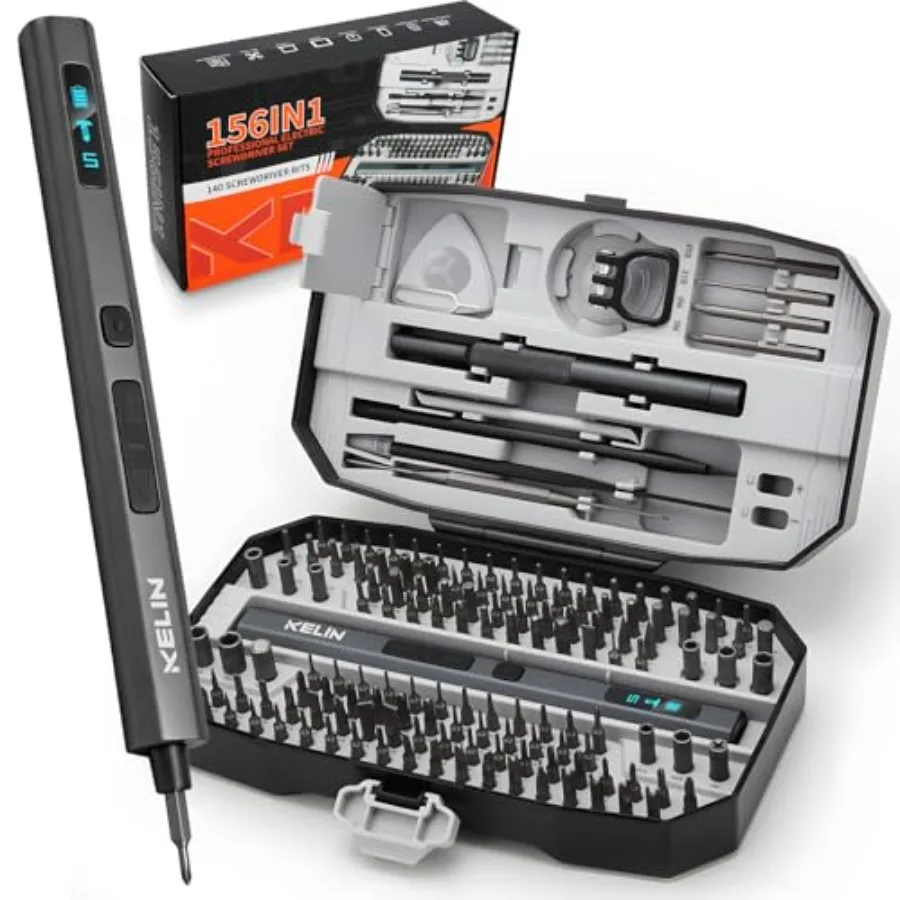 

156 in 1 Electric Screwdriver Precision Power Screwdriver Set 5 Torque Levels＆140 S2 Steel Magnetic Bits Gifts for Men Magnetic
