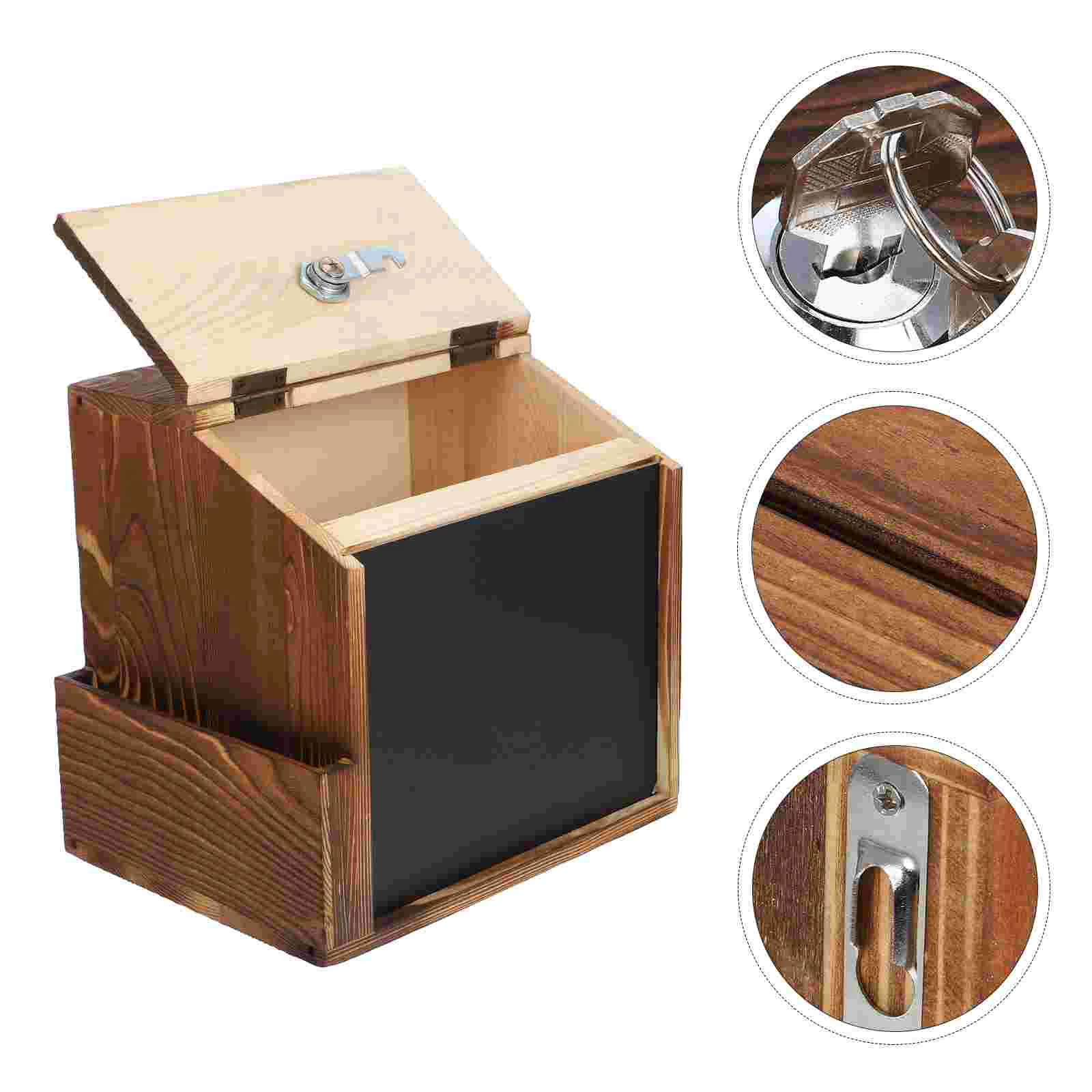 

Keys Wall-mounted Donation Box Chalkboard Boxes for Fundraising Dark Brown Wooden Mailbox