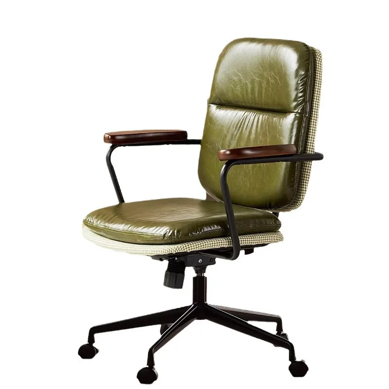 Leather ergonomic office chair with adjustable height fixed armrests for study and bedroom