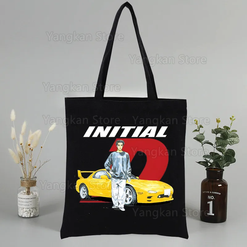 Initial D Canvas Bags Shopper Shoulder Bag Women Designer Handbags Shopping Tote Casual Woman Grocery Customizable