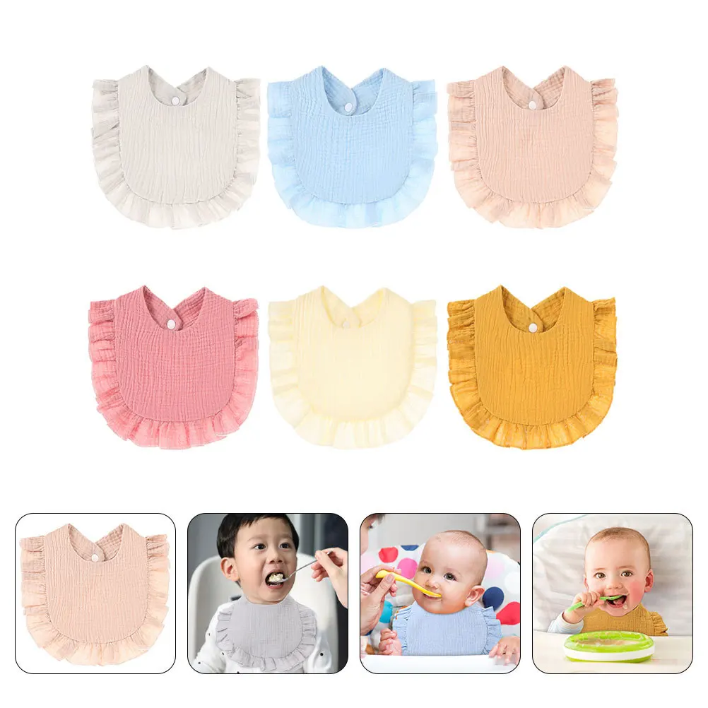 

6 шт. хлопковые нагрудники для малышей, слюнявчики для прорезывания зубов, кормления, мягкие дышащие, впитывающие, с рюшами, многоразовые, моющиеся