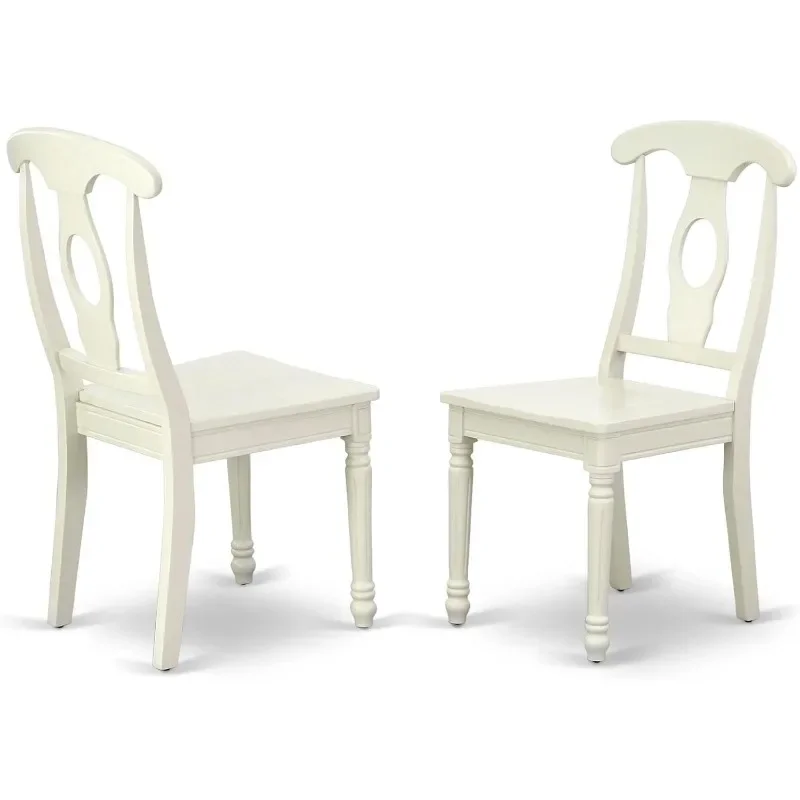 KEC-LWH-W-Sillas de comedor Kenley, asiento de madera maciza con respaldo de Napoleón, sillas de cocina, Juego de 2, lino blanco