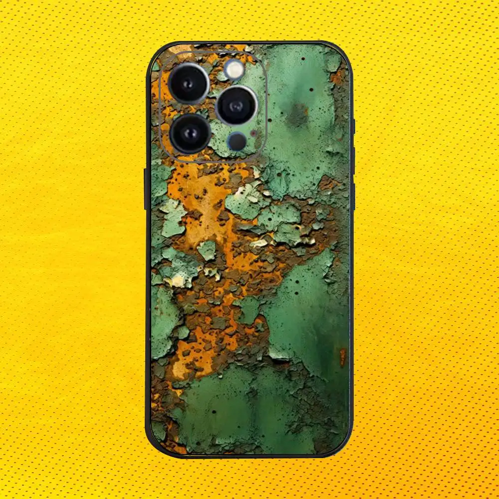 레트로 인더스트리얼 스타일 러스티 폰 케이스 아이폰 16e,16,15,14,13,12,11,프로,X,XS,맥스,XR,플러스,미니 소프트 블랙 커버