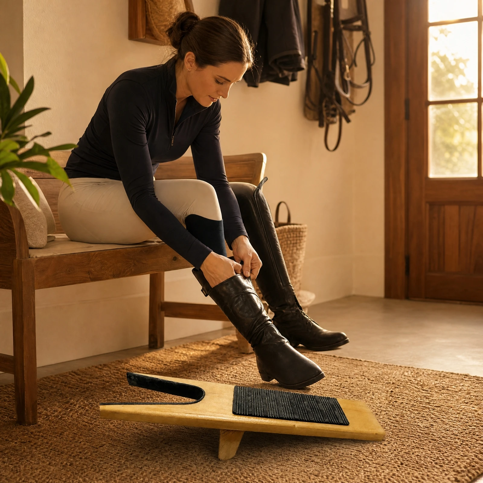 Boot Jack with Textured Grip Pad Long-Handled Wooden Boot Remover Wooden Shoe Jack Stable Non-Slip for Equestrians, Stables