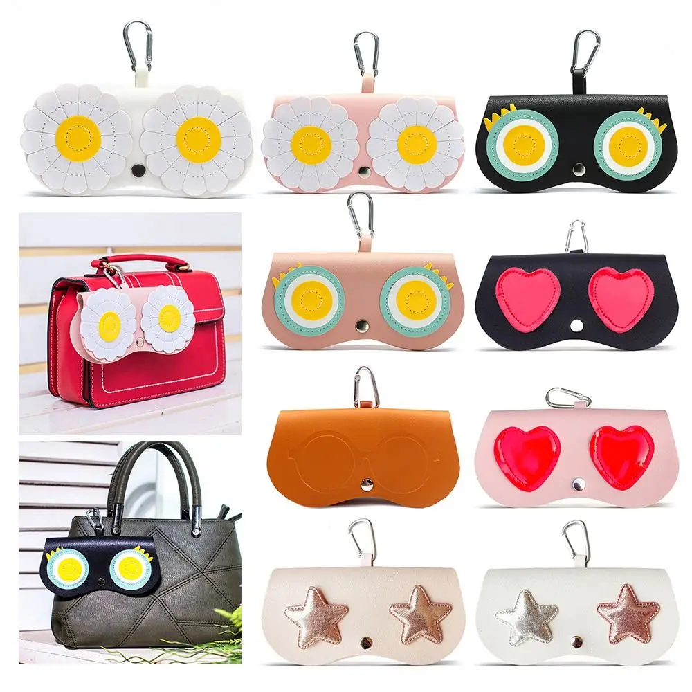 INS Cartoon Women Portable Sun Eye Glasses Box PU Leather Eyewear Case Sunglasses Cute Protection Bags