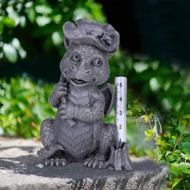 Resin Dragon Rain Gauge Outdoor Statue Water Level Meter Waterproof Dragon Statue For Garden Decor Ornament Accessories