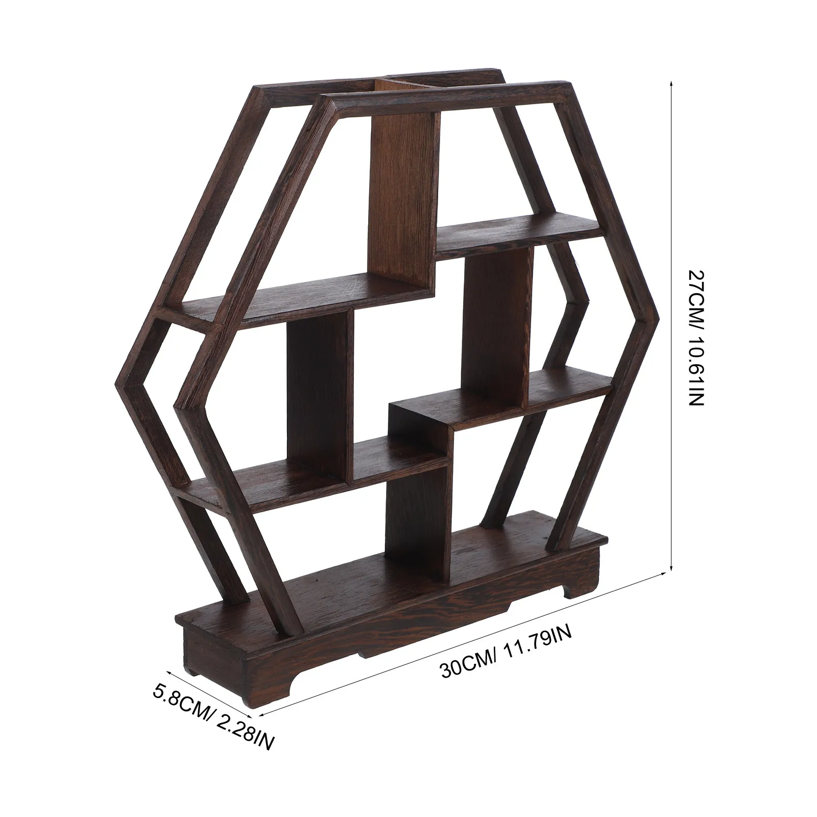 1Pcs Solid Wood Shelf Rosewood Vintage Display Stand Hexagonal Shape Shelf Crafts for Living Room Restaurant Teahouse